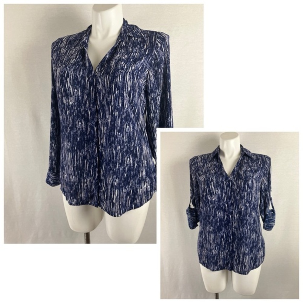 Express Navy and White Women's Blouse